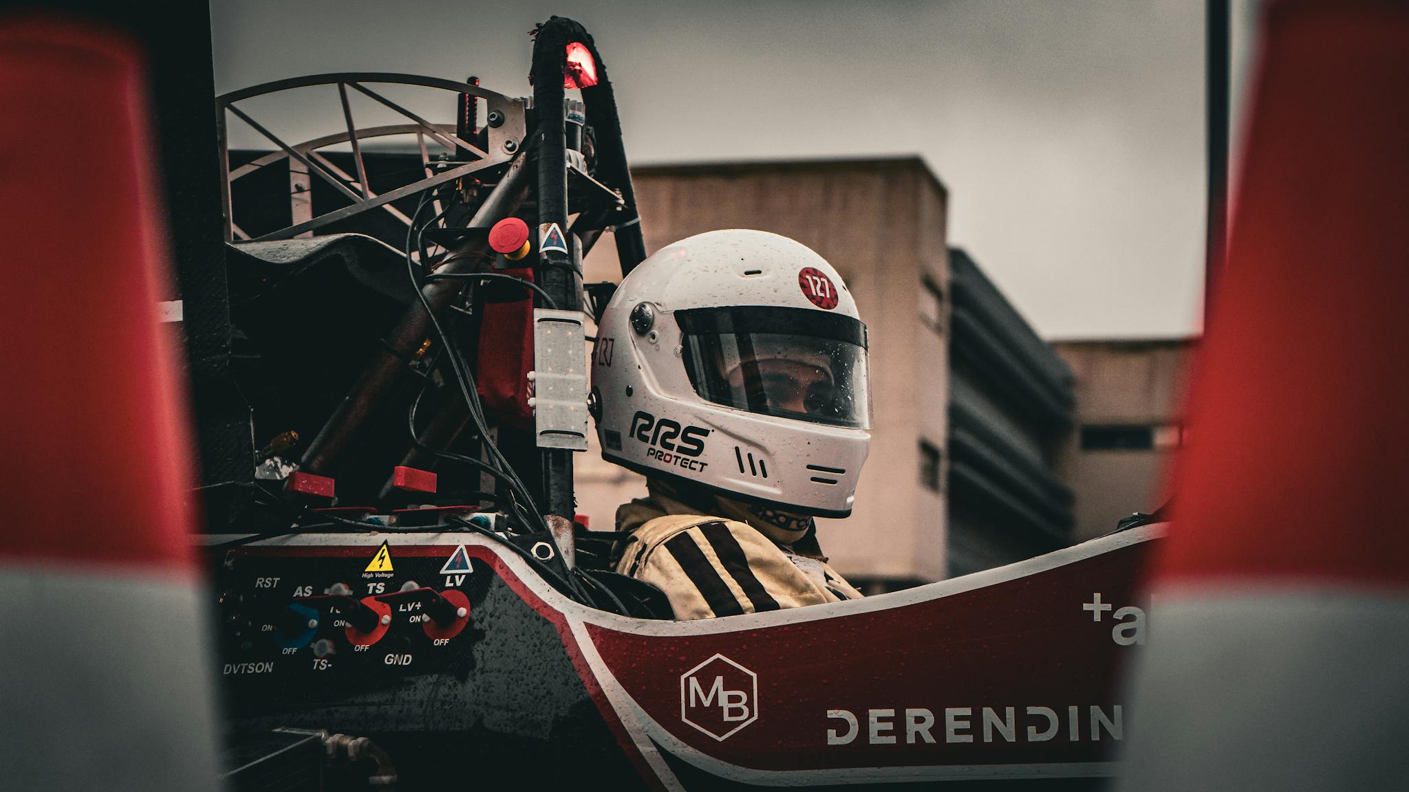 Close-up of a racing driver in a high-speed car in Basel, Switzerland.